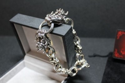 画像2: 銀双龍頭腕輪　Double Dragon Head Bracelet・ダブルドラゴンヘッドブレスレット（受注生産品・Built-to-order products）