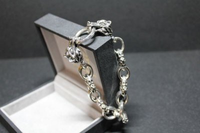 画像1: 銀双狼頭腕輪　Double Wolf  Head Bracelet・ダブルウルフヘッドブレスレット（受注生産品・Built-to-order products）