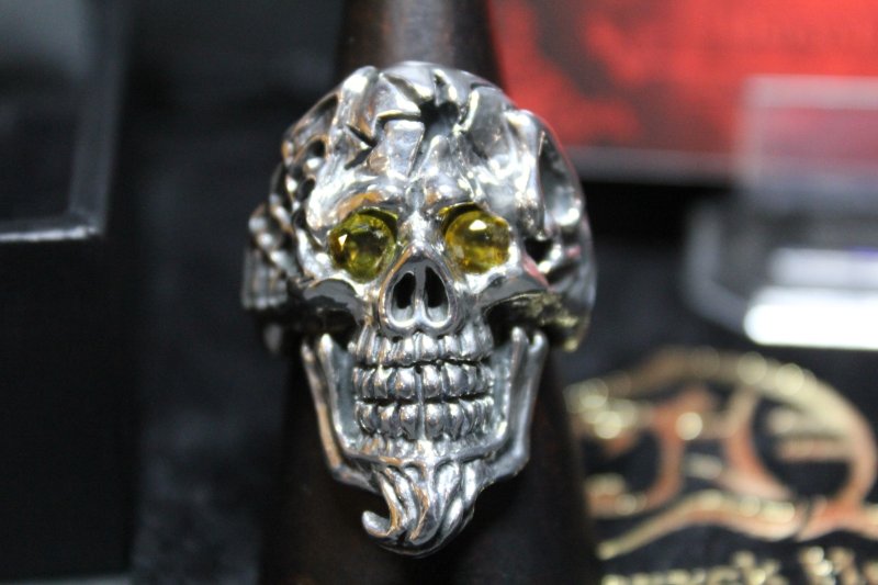 画像3: 銀命刻牌髑髏輪 Ace of Spades Rage Skull Ring ・with gemstone(受注生産品・Built-to-order products) (3)