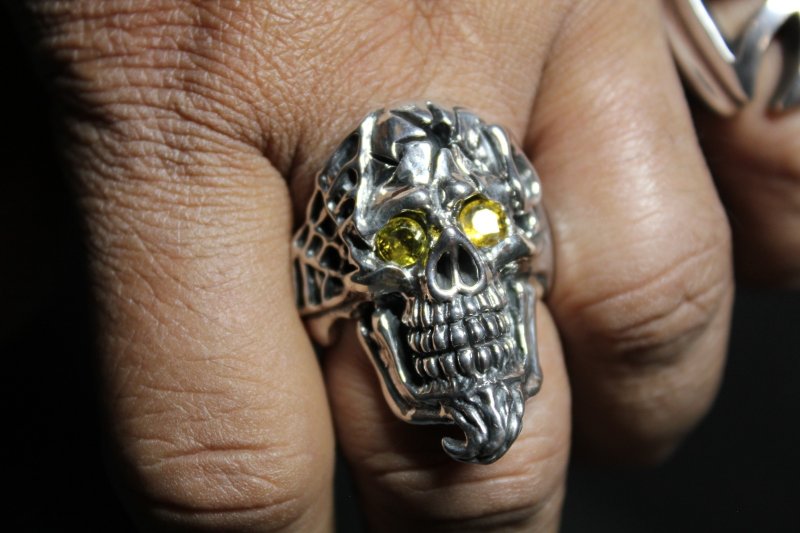 画像23: 銀命刻牌髑髏輪 Ace of Spades Rage Skull Ring ・with gemstone(受注生産品・Built-to-order products) (23)