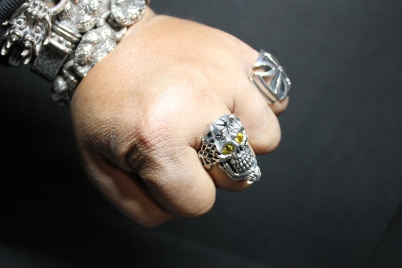 画像21: 銀命刻牌髑髏輪 Ace of Spades Rage Skull Ring ・with gemstone(受注生産品・Built-to-order products) (21)