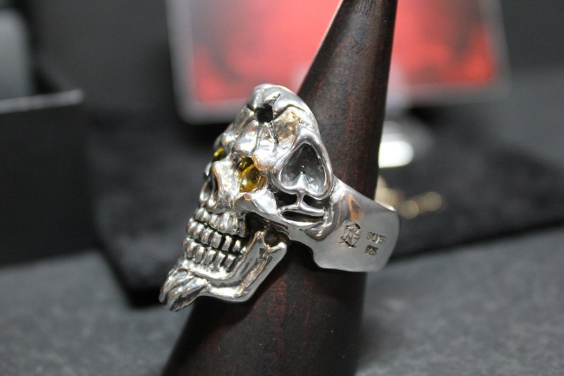 画像7: 銀命刻牌髑髏輪 Ace of Spades Rage Skull Ring ・with gemstone(受注生産品・Built-to-order products) (7)