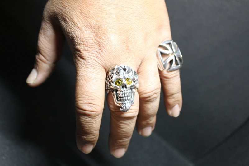 画像20: 銀命刻牌髑髏輪 Ace of Spades Rage Skull Ring ・with gemstone(受注生産品・Built-to-order products) (20)