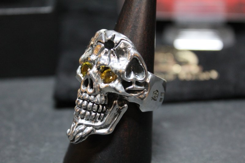 画像5: 銀命刻牌髑髏輪 Ace of Spades Rage Skull Ring ・with gemstone(受注生産品・Built-to-order products) (5)