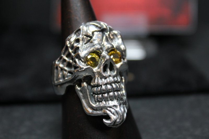 画像9: 銀命刻牌髑髏輪 Ace of Spades Rage Skull Ring ・with gemstone(受注生産品・Built-to-order products) (9)