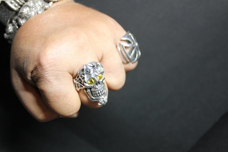 画像19: 銀命刻牌髑髏輪 Ace of Spades Rage Skull Ring ・with gemstone(受注生産品・Built-to-order products) (19)