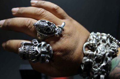 画像1: 銀般若髑髏輪　般若バルスカルリング・Hannyabal Skull Ring ・ Type1  （受注生産品・Built to Order Products）